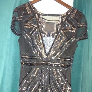 1920s Vintage Flapper Dress - Black w/ Silver